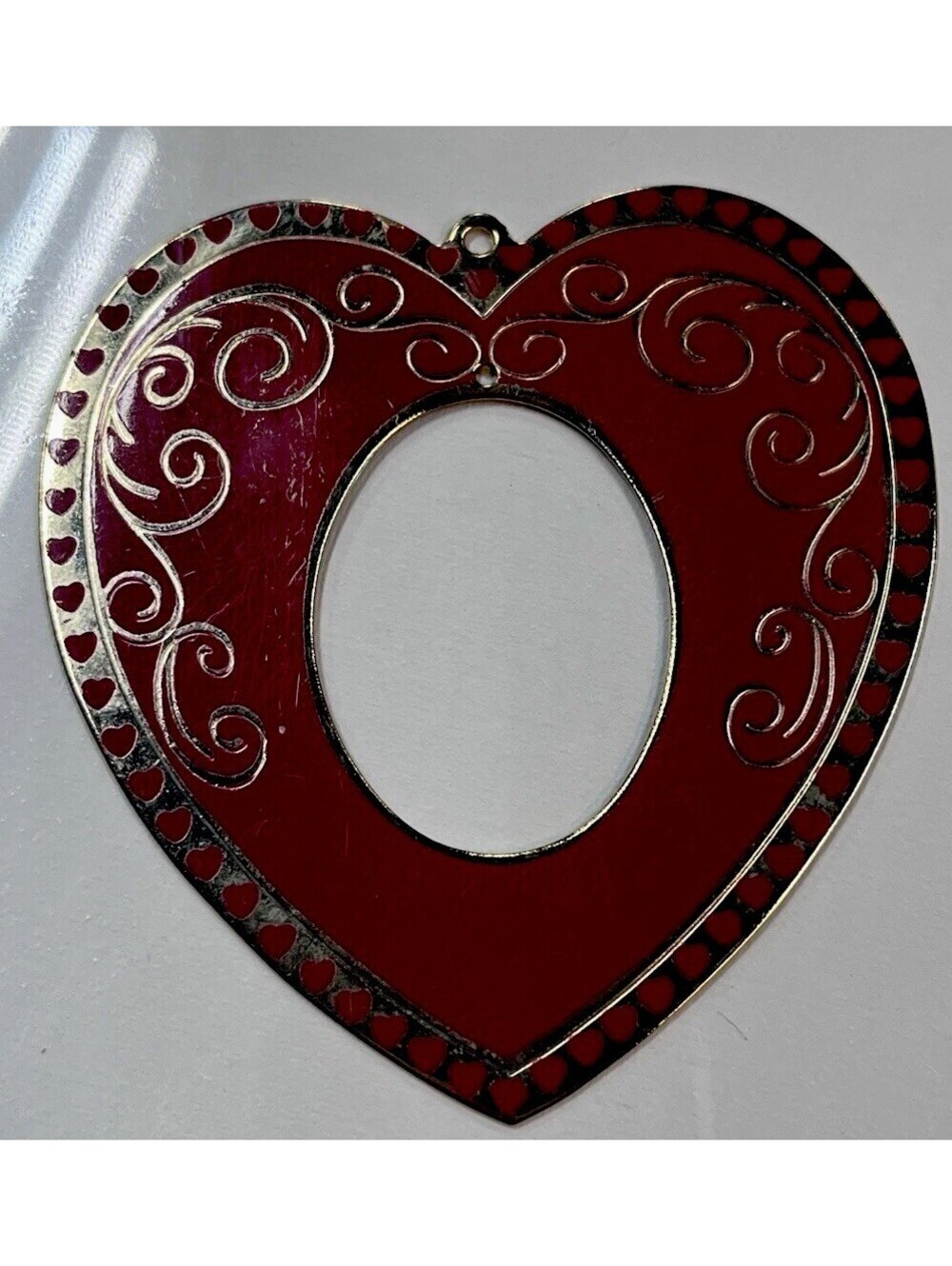 Vintage 1991 Gloria Duchin Heart Photo Frame Christmas Ornament Red Enamel USA